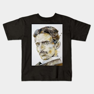 NIKOLA TESLA watercolor portrait .2 Kids T-Shirt